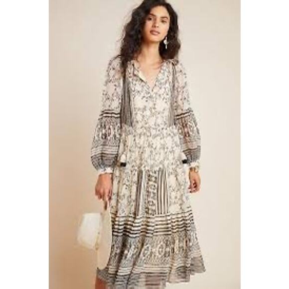 MSRP $178 Anthropologie Talulah Tiered Midi Dress Size M | SAME DAY SHIP - Picture 1 of 9